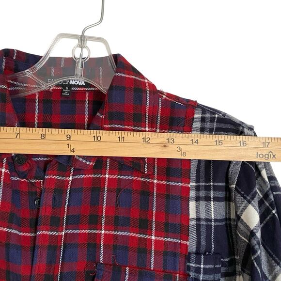 Fashion Nova Flannel Tunic Shirt S Multicolor Patchwork Plaid Grunge Hippie - Picture 3 of 7